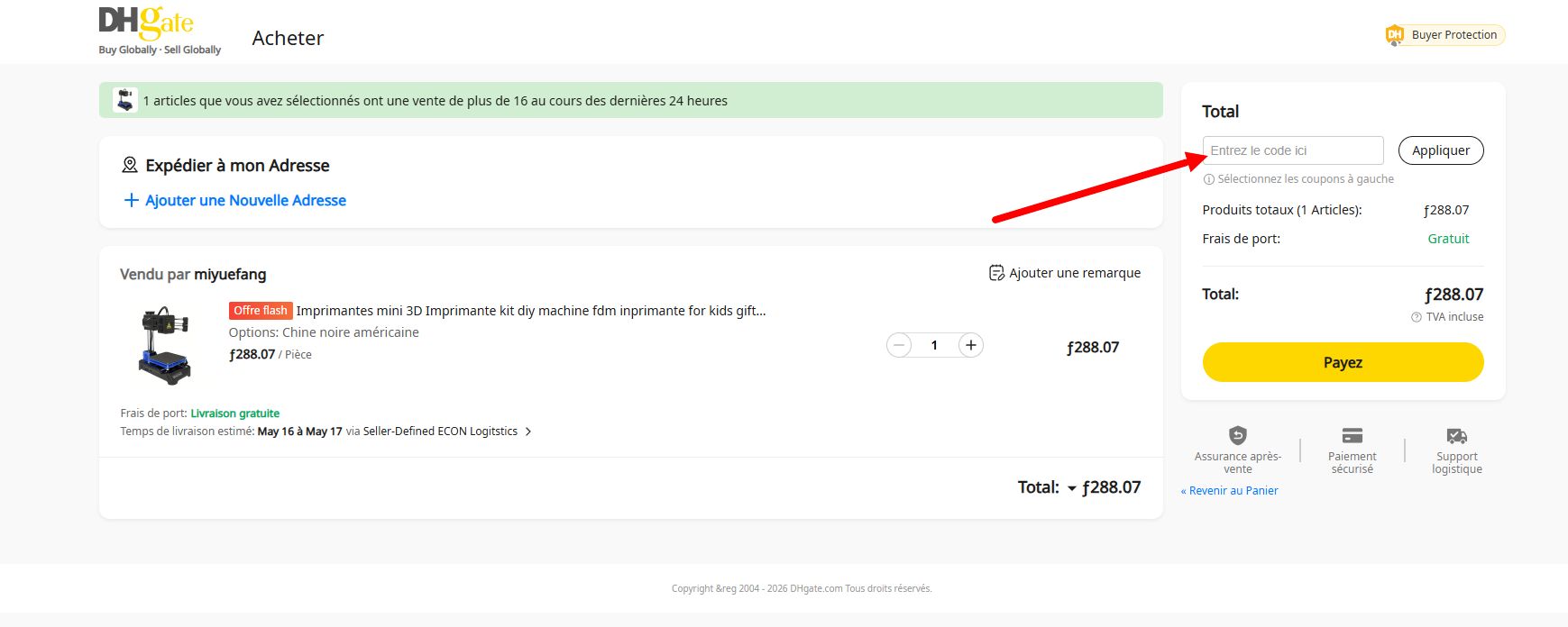 “Comment activer un code promo DHgate”