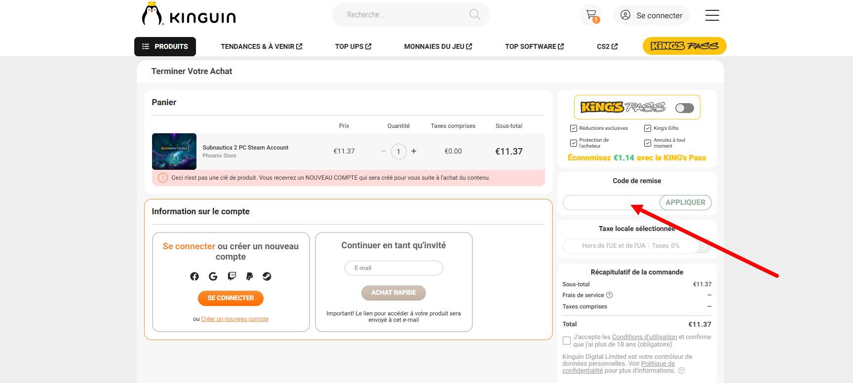 “Comment activer un code promo Kinguin”