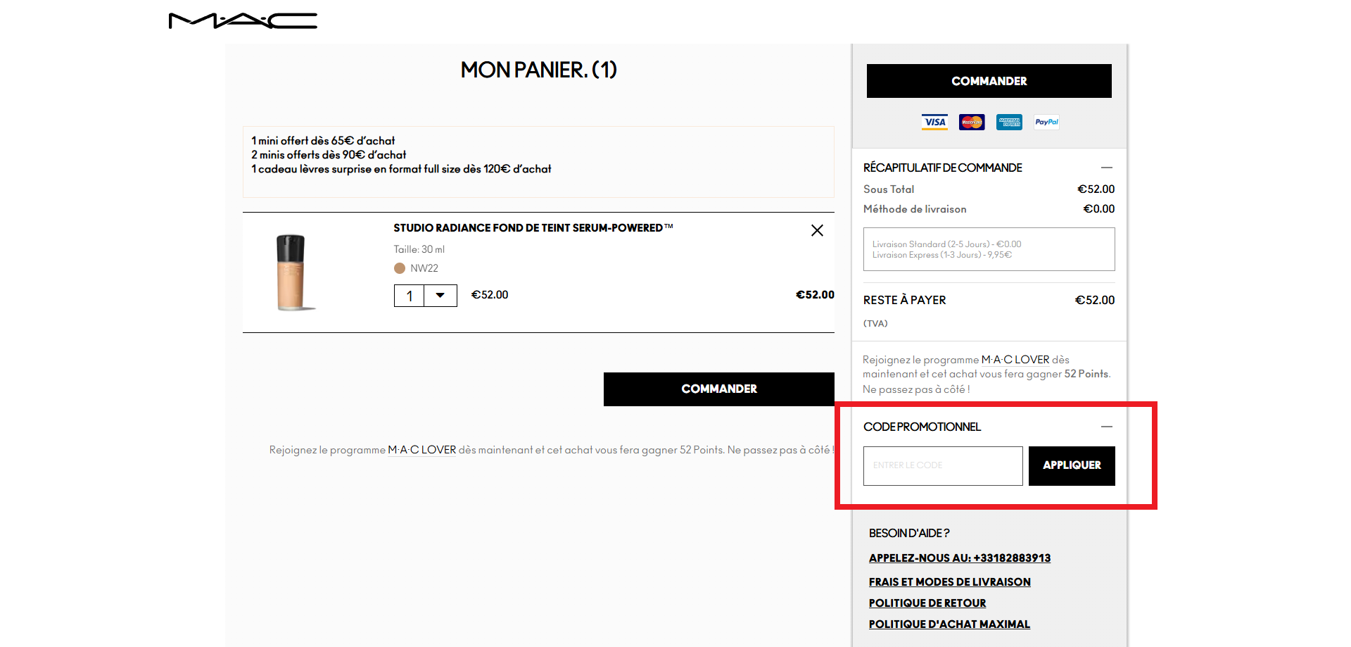 code promo MAC
