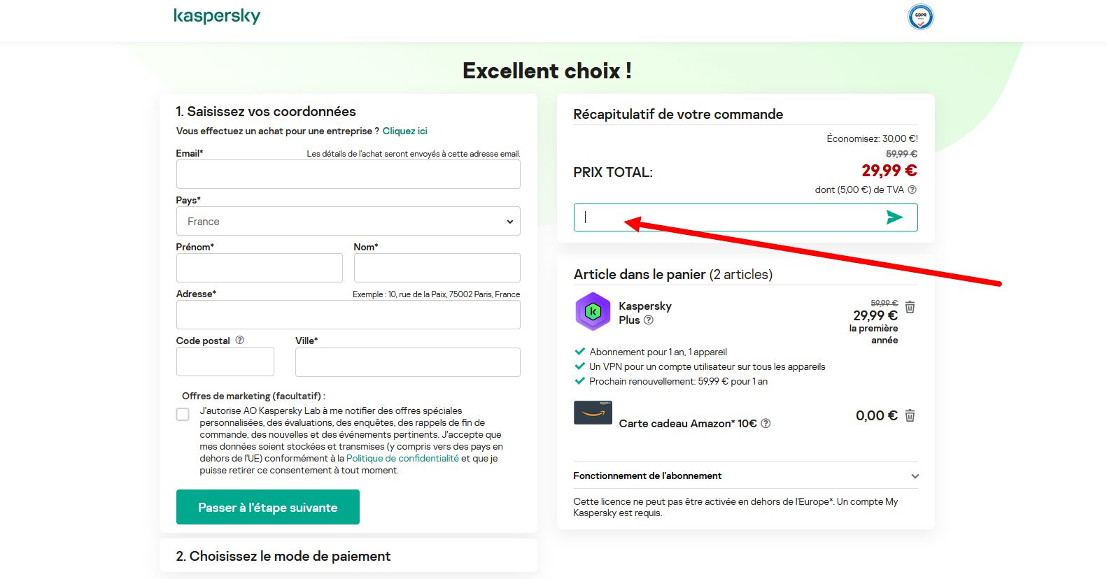 “Comment activer un code promo Kaspersky”