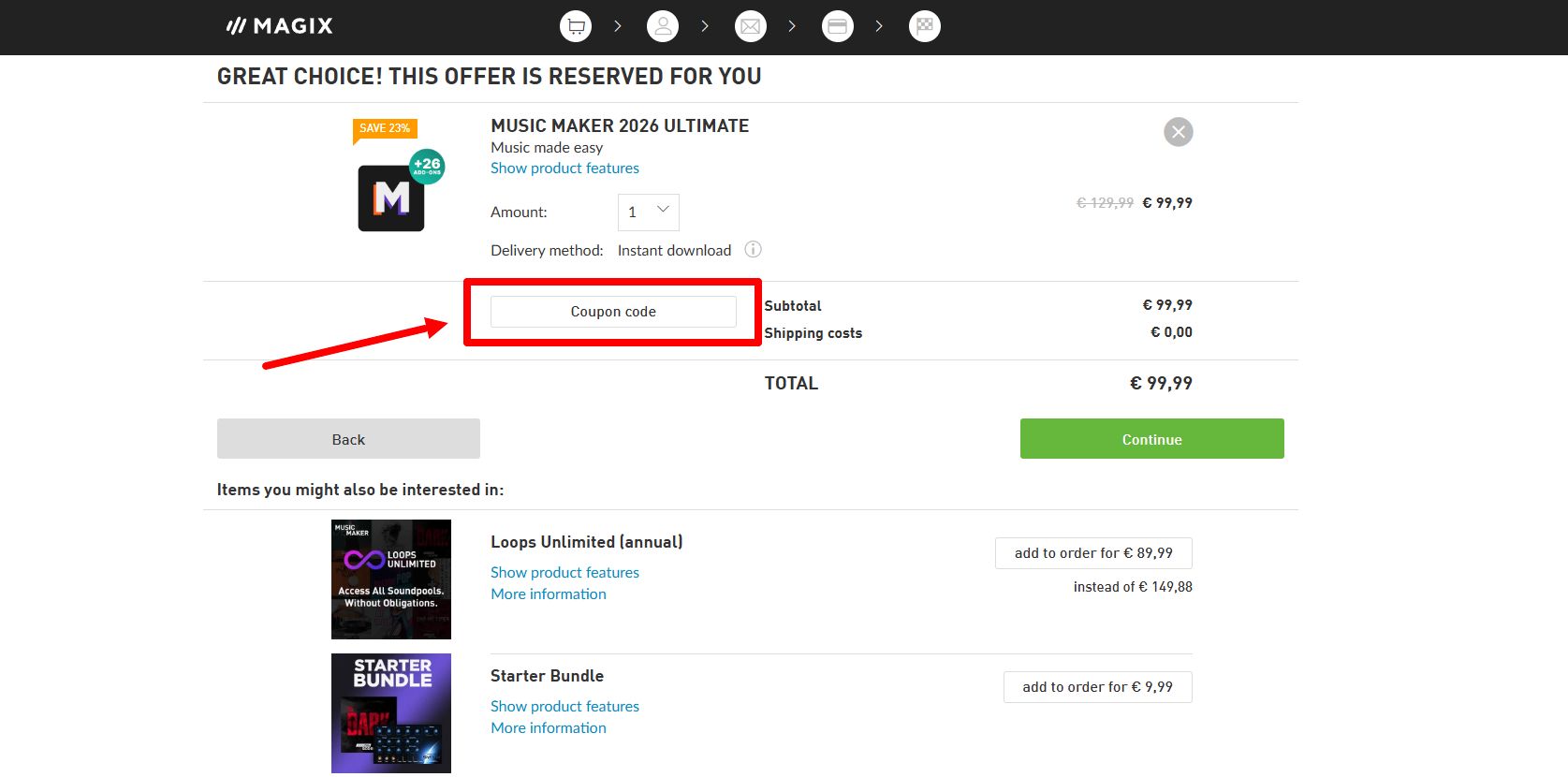 “Comment activer un code promo MAGIX”