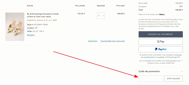 code promo Anthropologie