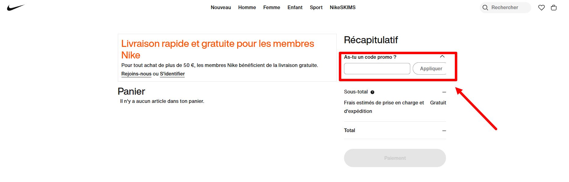 “Comment activer un code promo Nike”