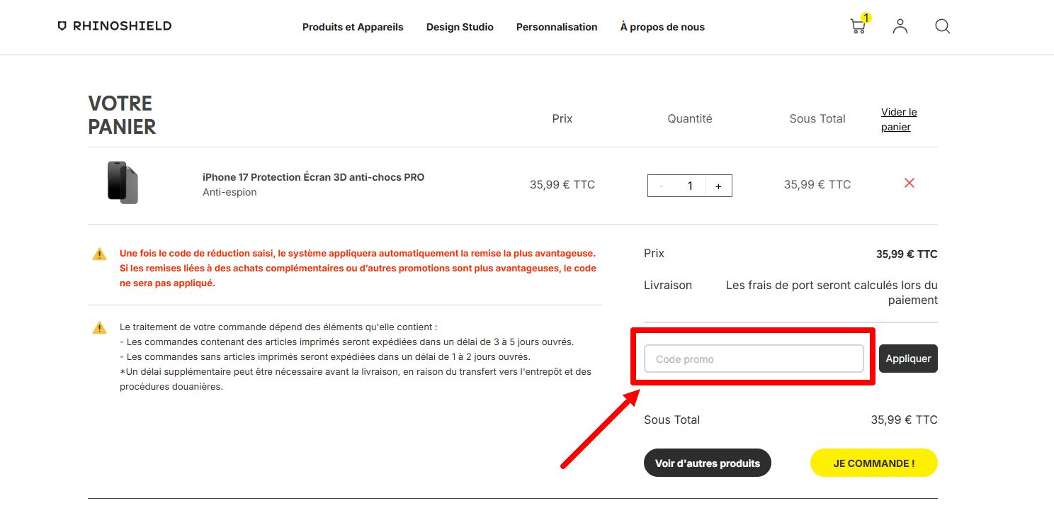 “Comment activer un code promo RhinoShield”