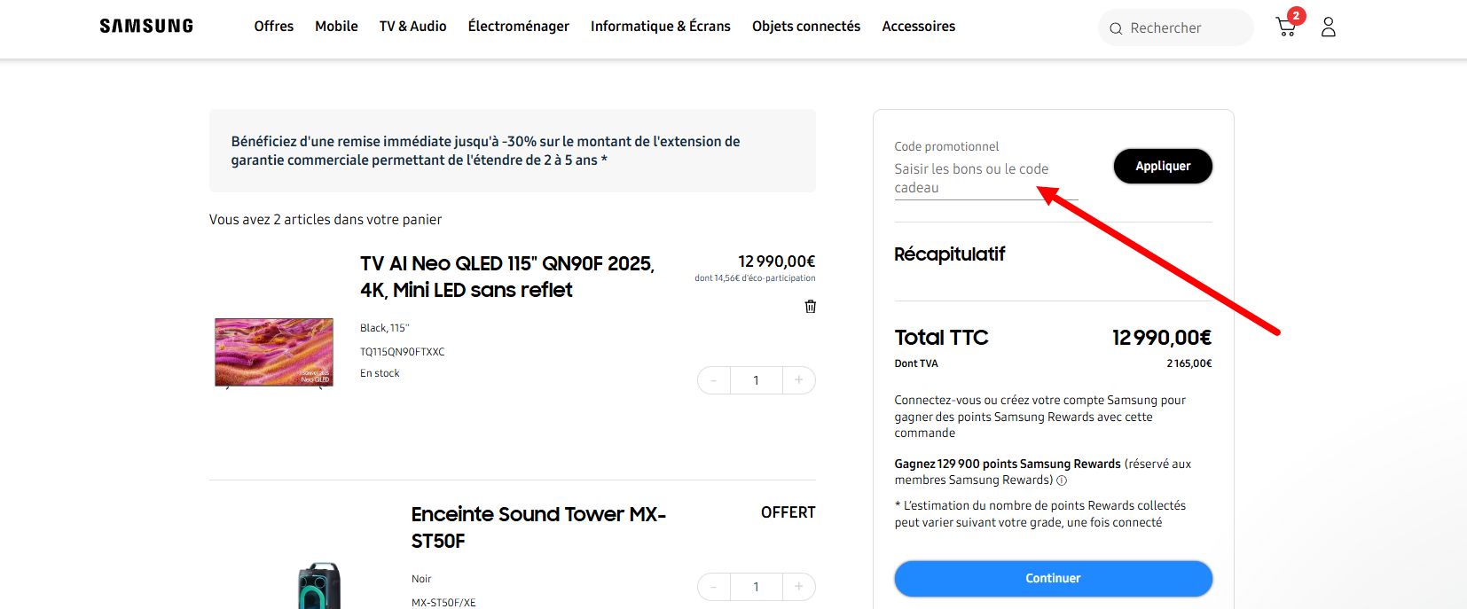 “Comment activer un code promo Samsung”