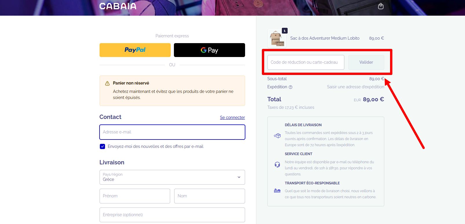 “Comment activer un code promo Cabaia”