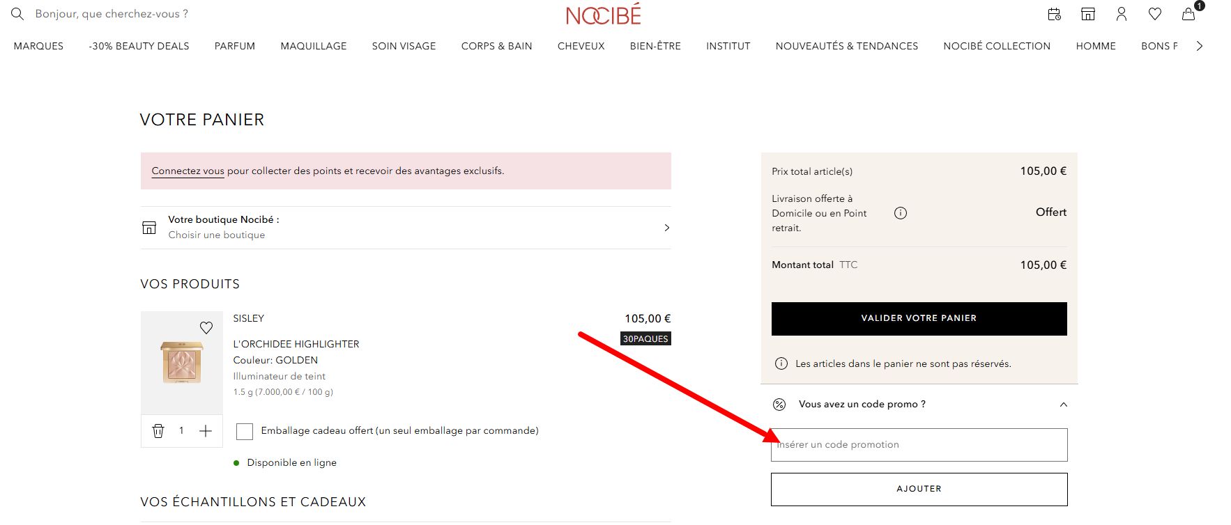 “Comment activer un code promo Nocibé”