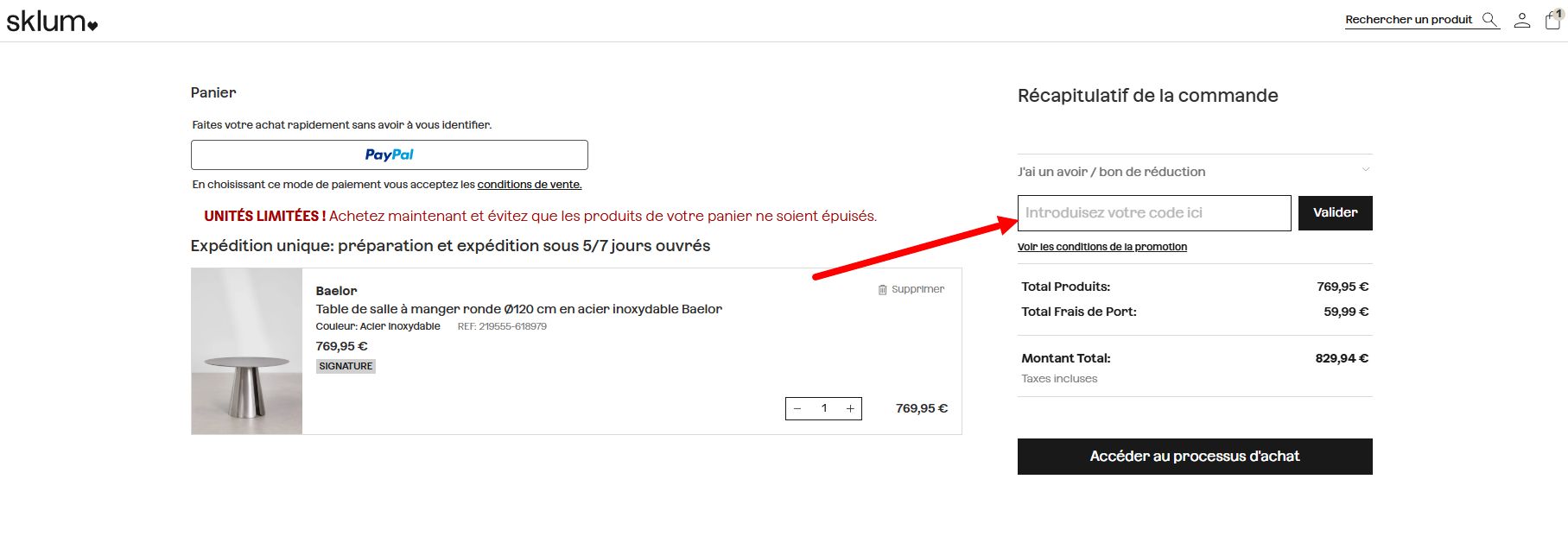 “Comment activer un code promo Sklum”