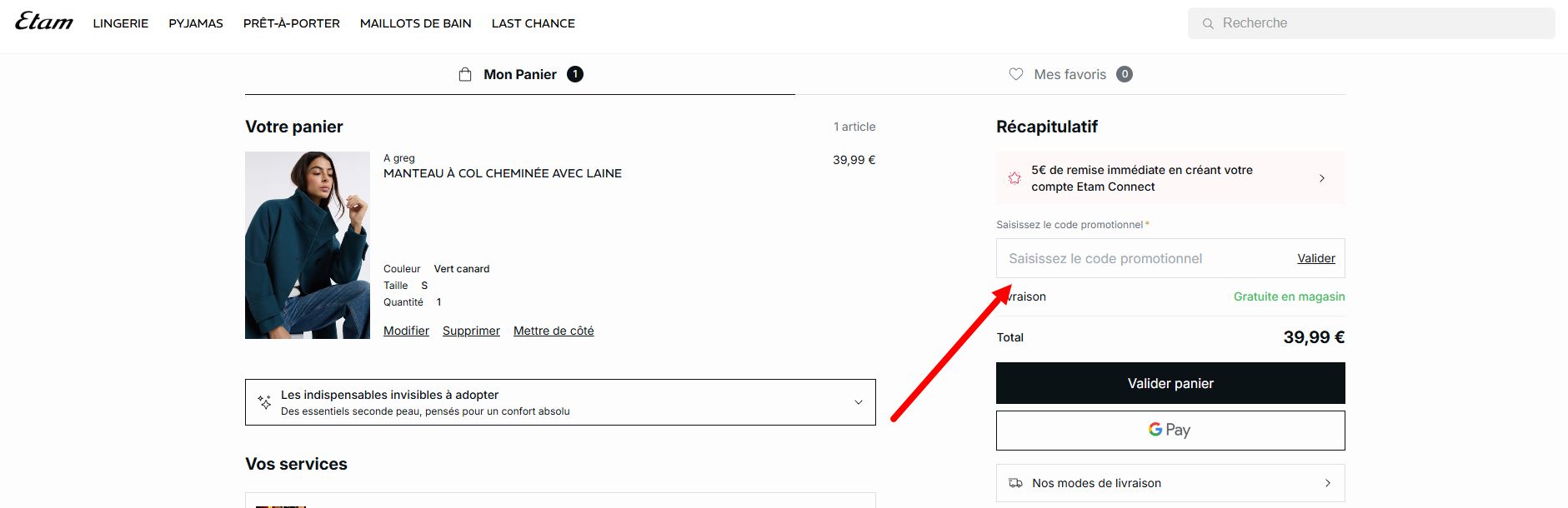 “Comment activer un code promo Etam”