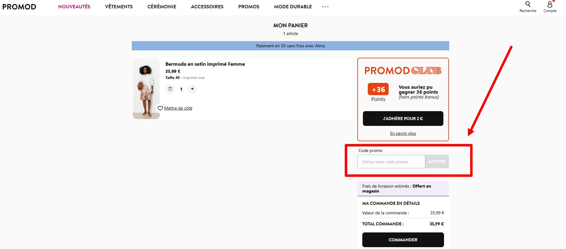 “comment activer un code promo Promod”