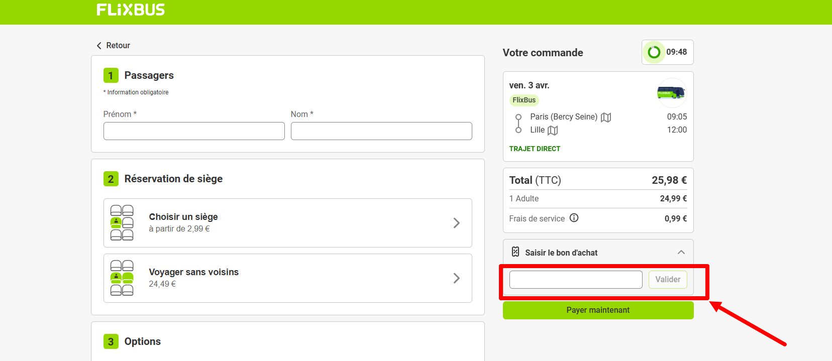 “comment activer le code promo FlixBus”