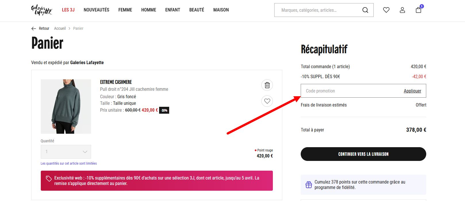 “Comment activer un code promo Galeries Lafayette”