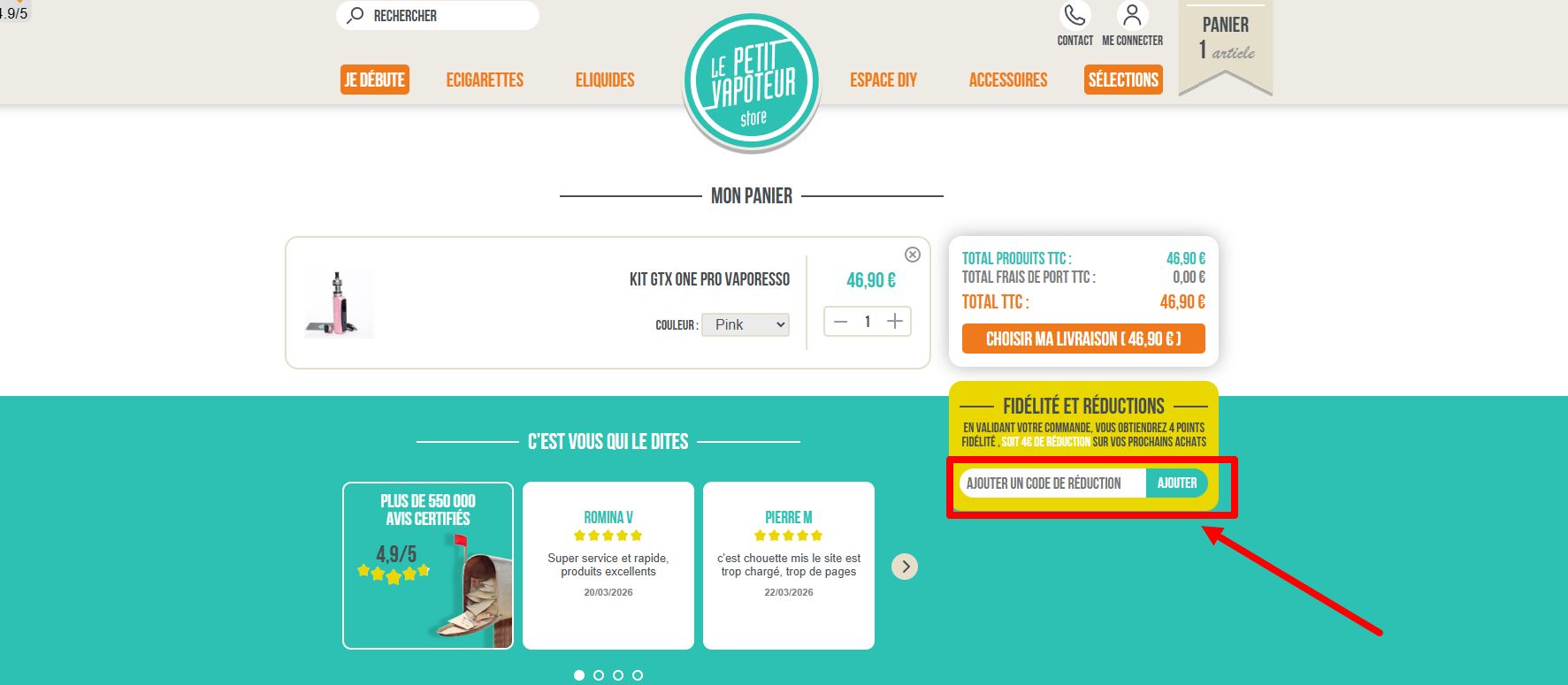 “comment activer un code promo Le Petit Vapoteur”