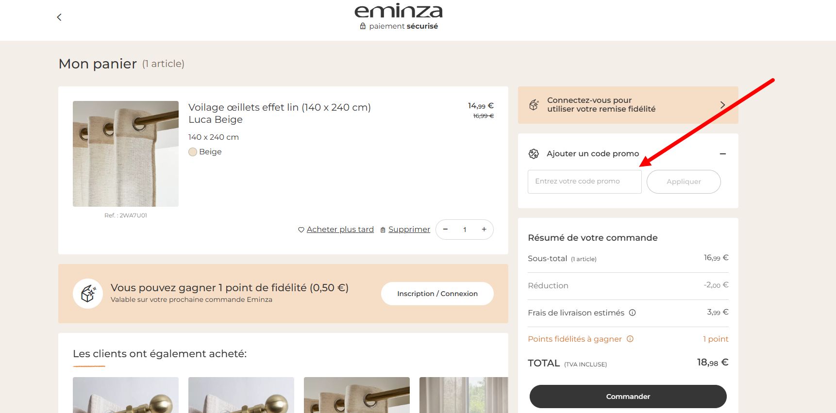 comment activer un code promo Eminza