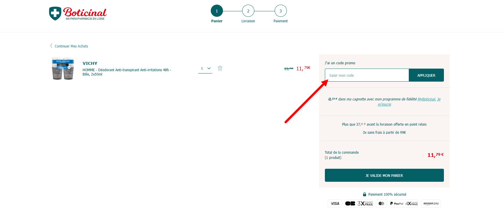 “Comment activer un code promo Boticinal”