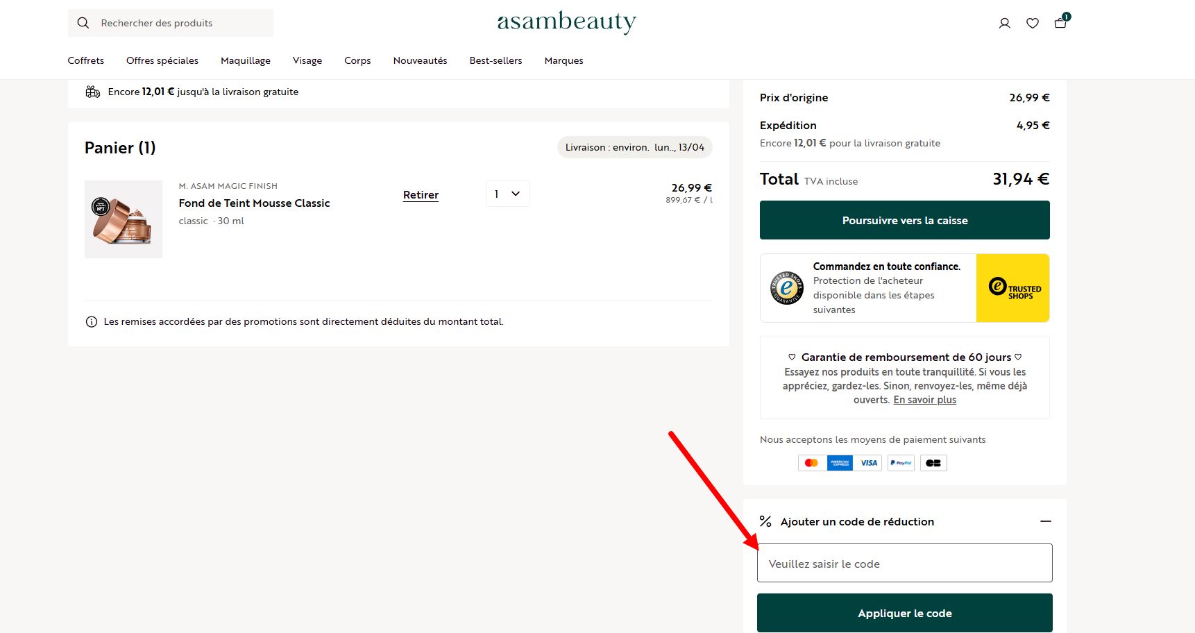 “Comment activer un code promo Asambeauty”