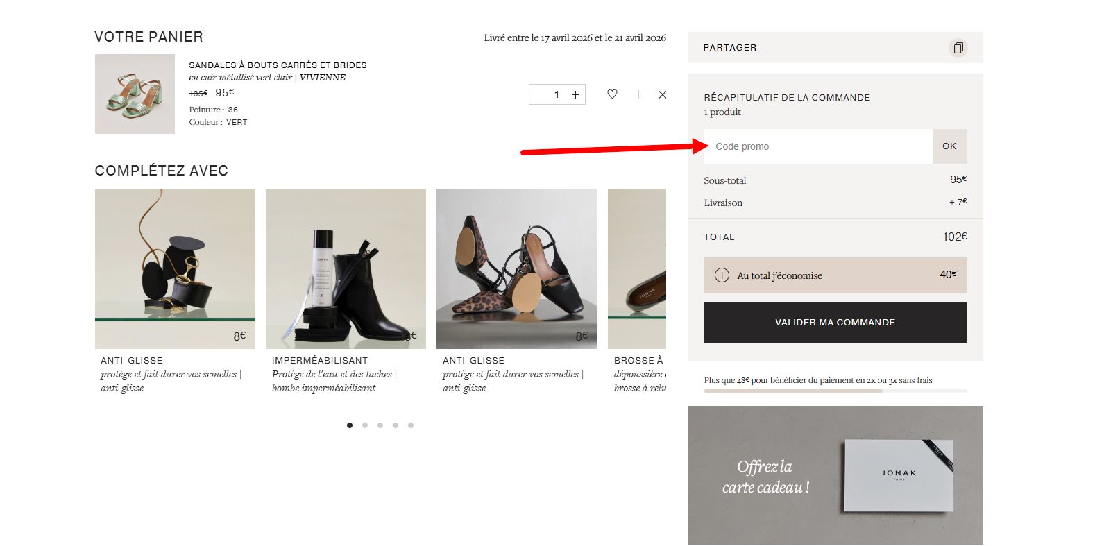 comment activer un code promo Jonak
