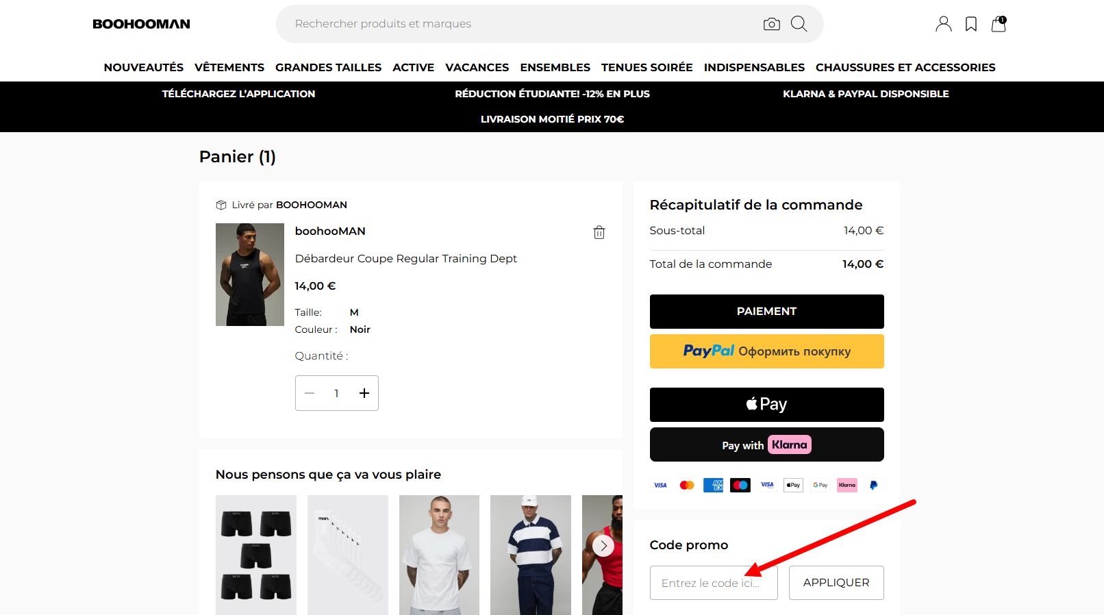 comment activer un code promo BoohooMAN