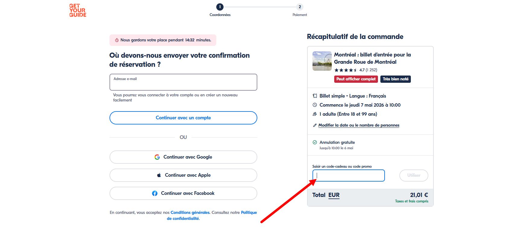 “Comment activer un code promo GetYourGuide”