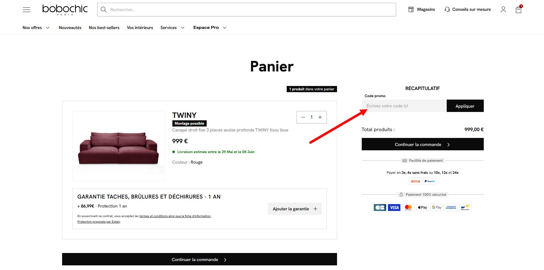 comment activer un code promo BOBOCHIC