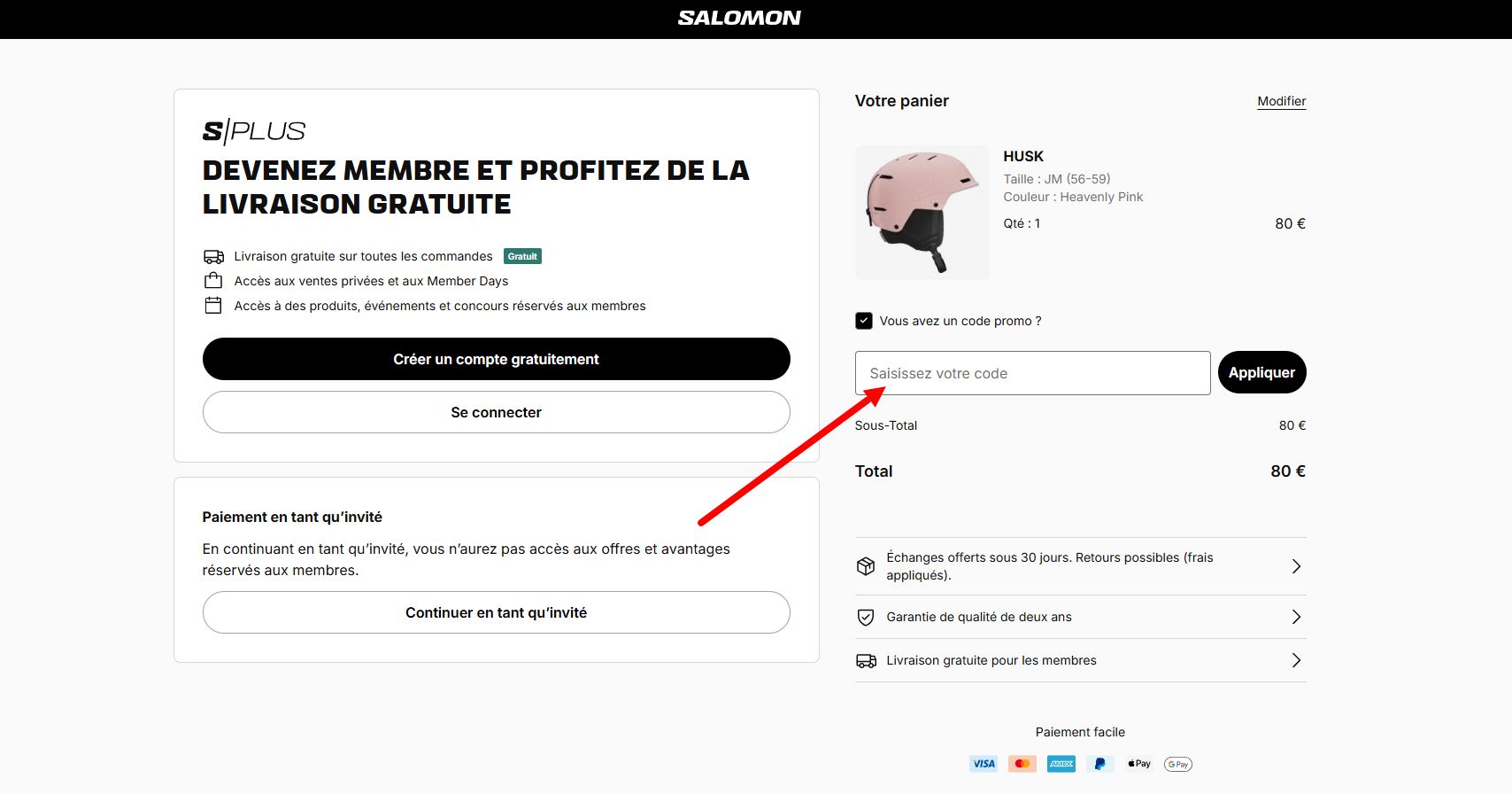 “Comment activer un code promo Salomon”