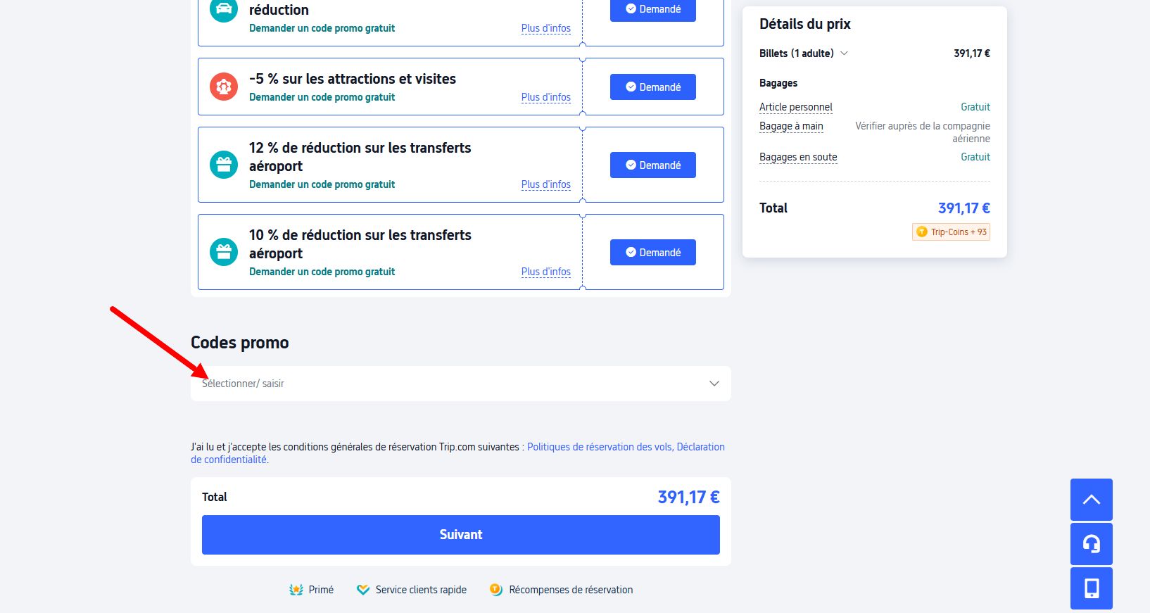 “Comment activer un code promo Trip.com”