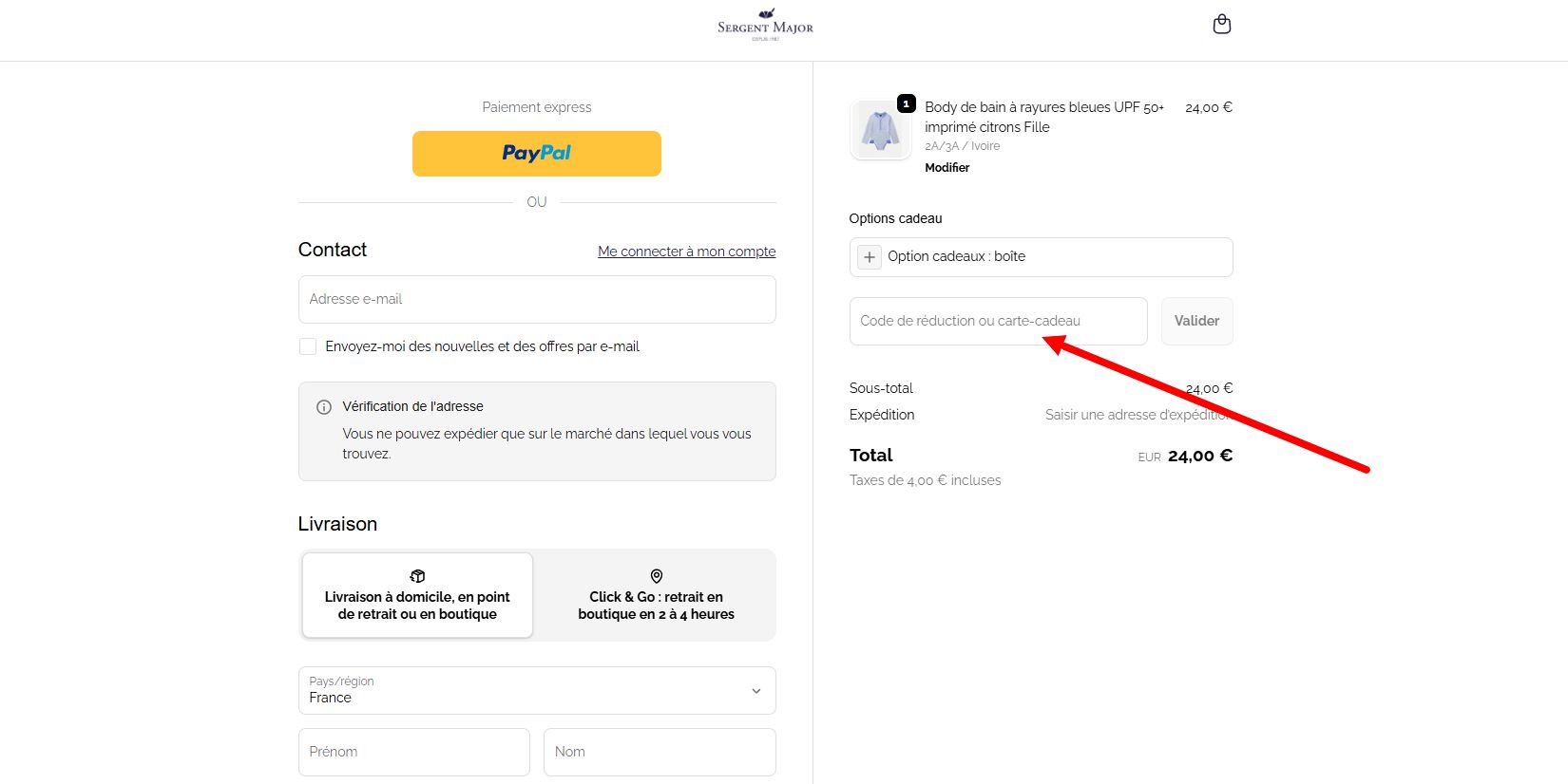 “Comment activer un code promo Sergent Major”