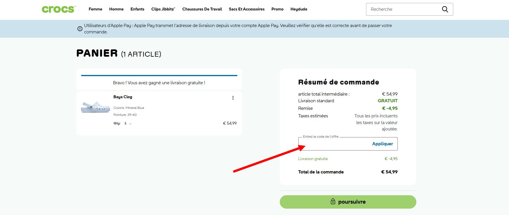 “comment activer un code promo Crocs”