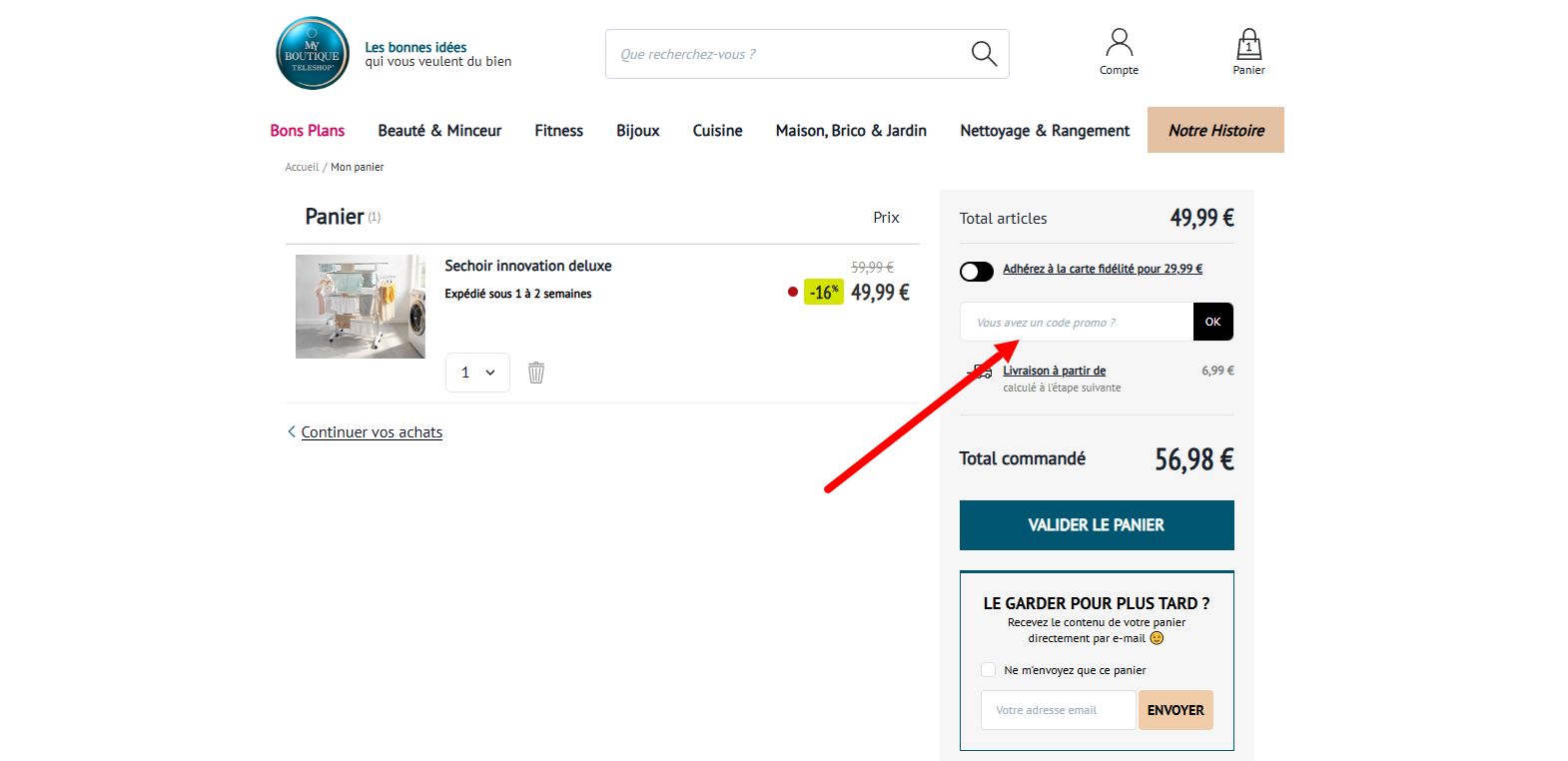 “Comment activer un code promo My Boutique Teleshop”