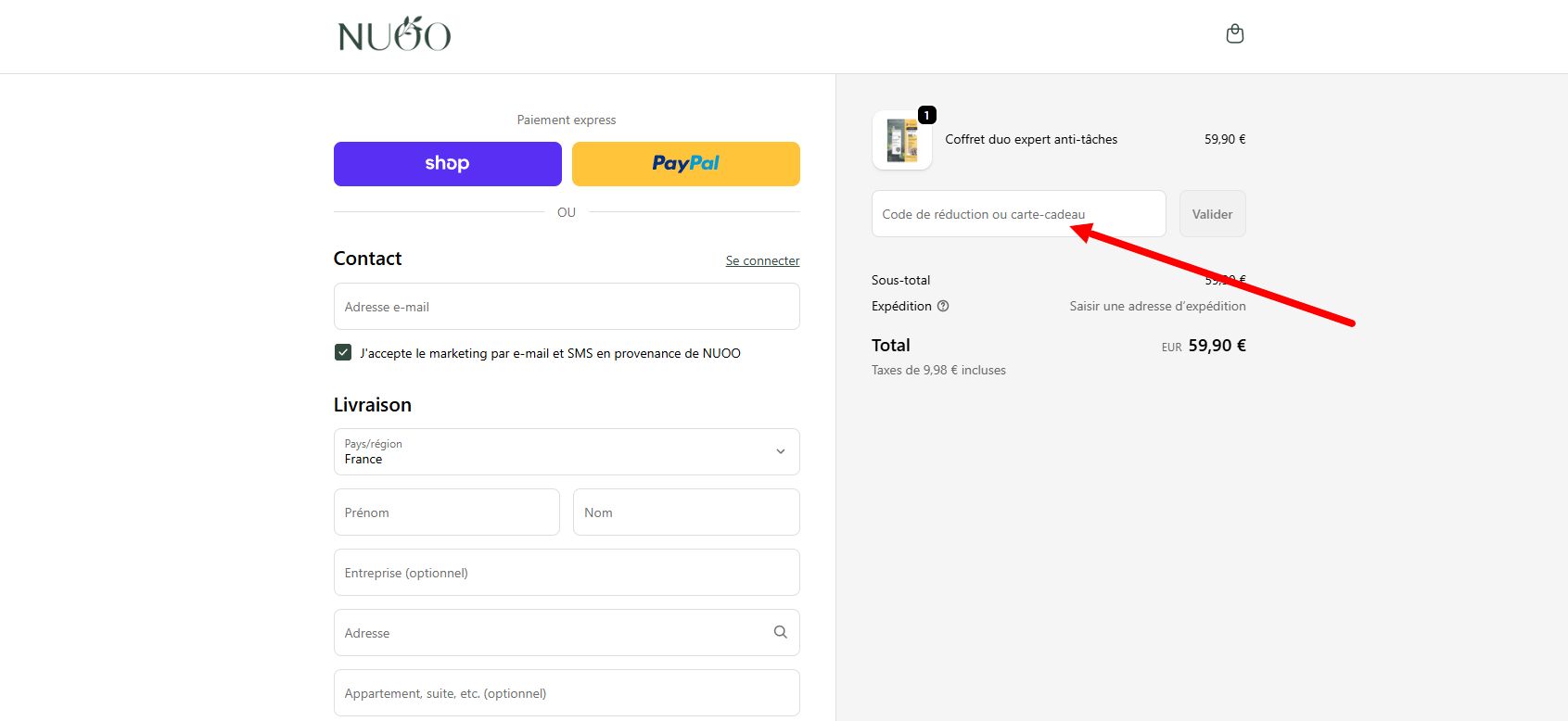 “Comment activer un code promo Nuoo”