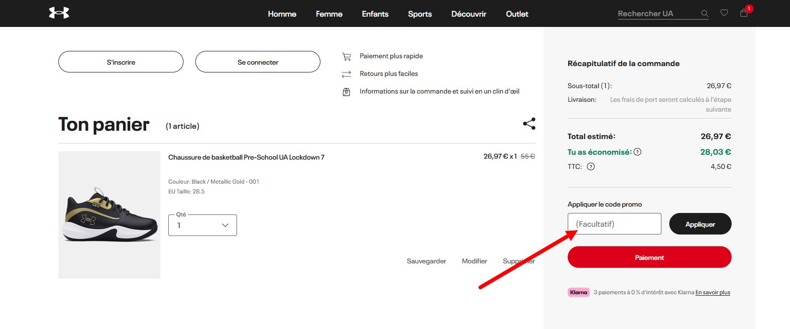 “Comment activer un code promo Under Armour”