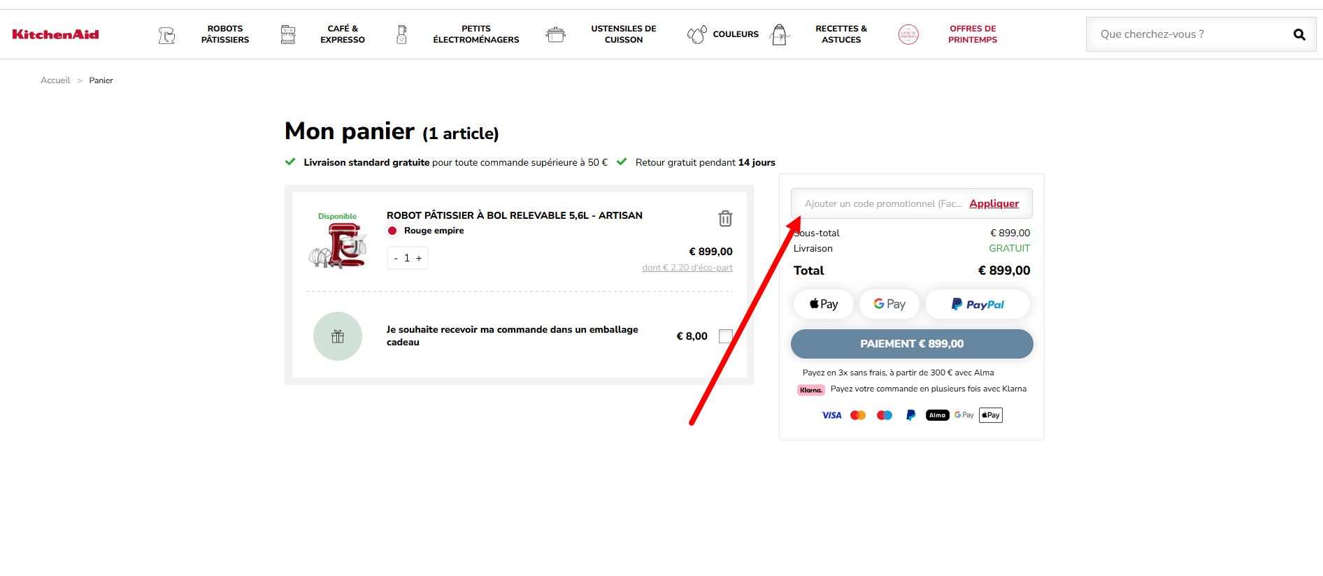 “Comment activer un code promo KitchenAid”