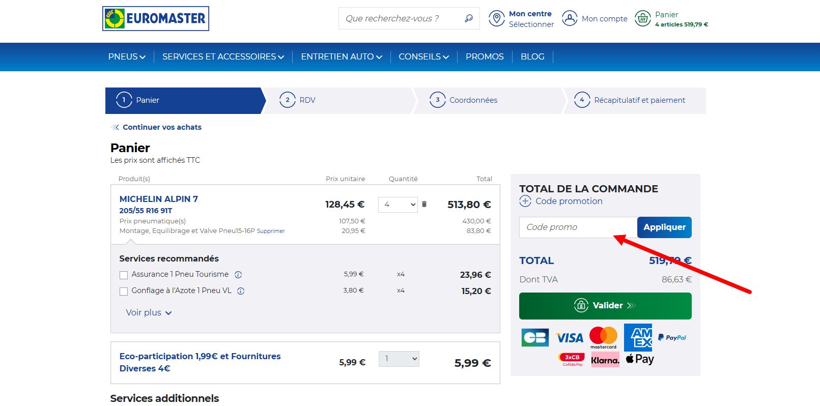 “Comment activer un code promo Euromaster”