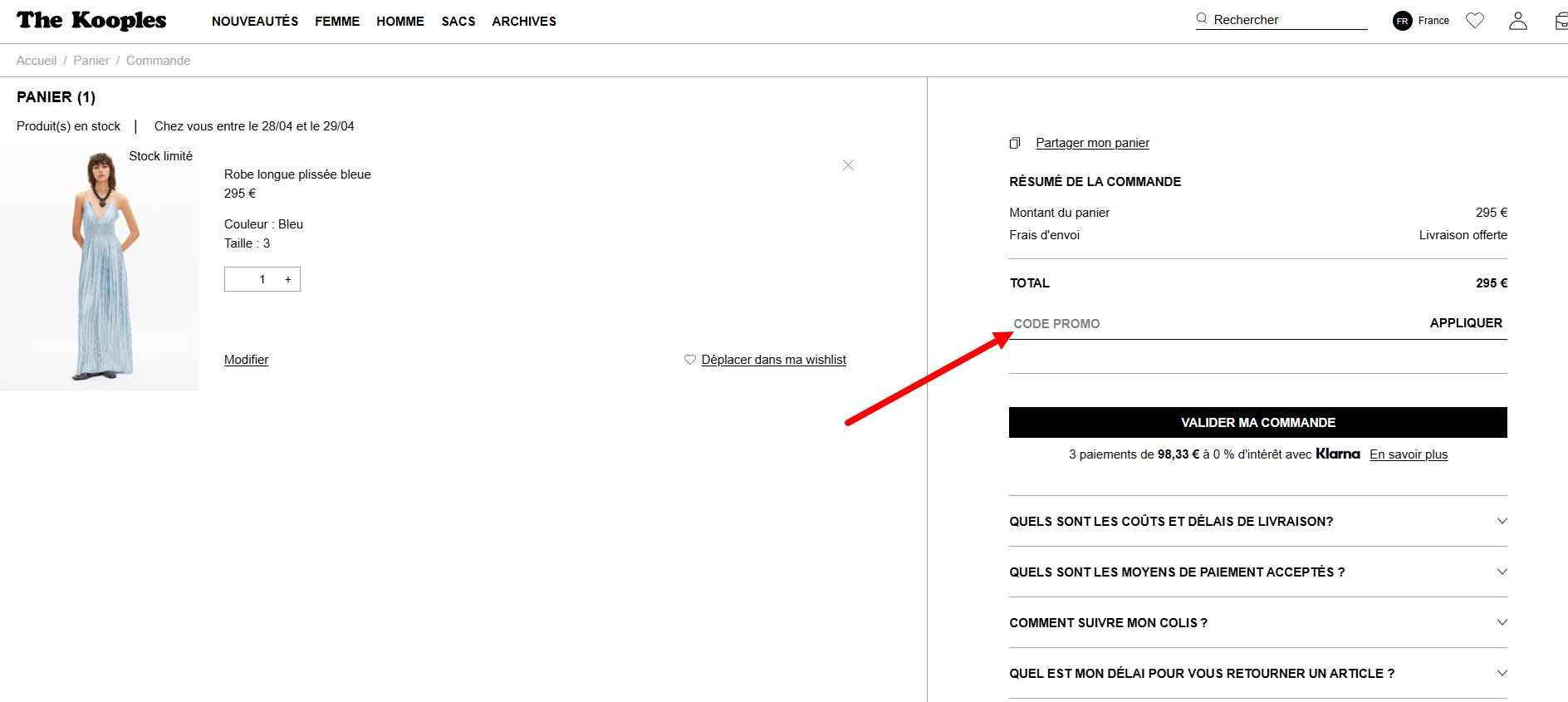 “Comment activer un code promo The Kooples”