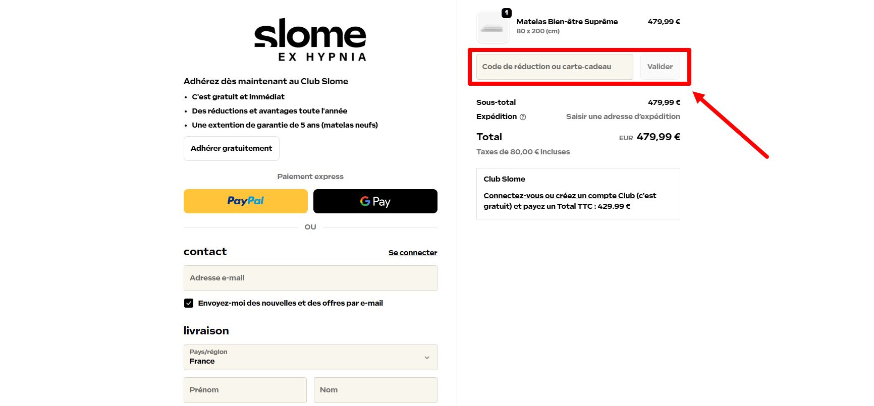 “Comment activer un code promo Slome”