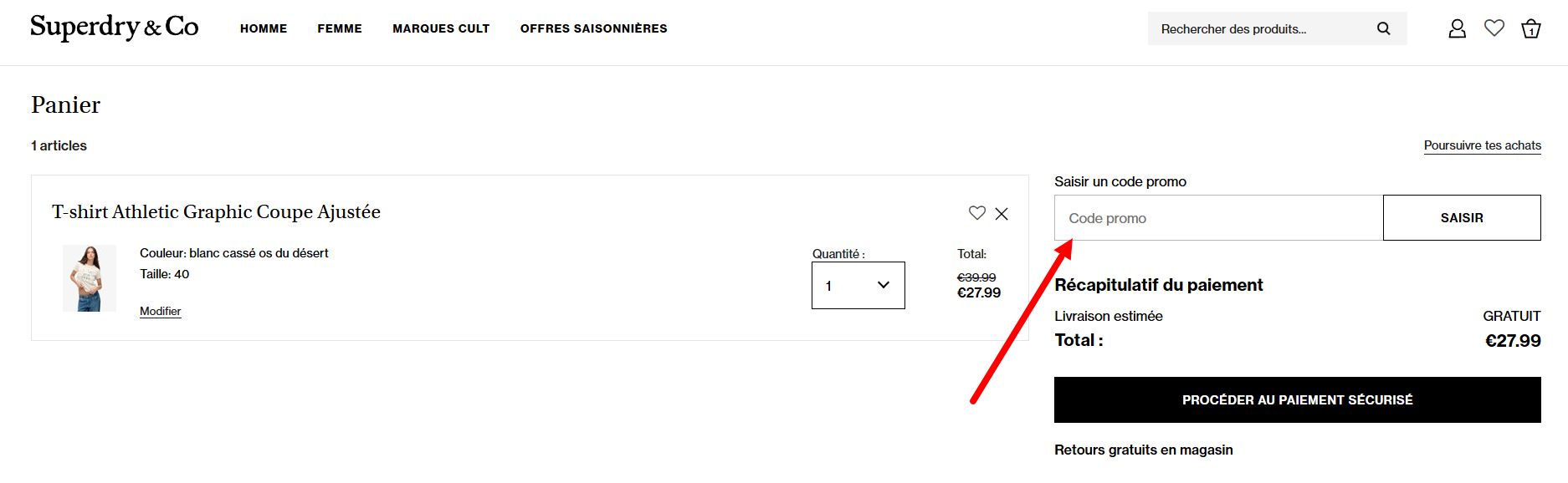 comment activer un code promo Superdry
