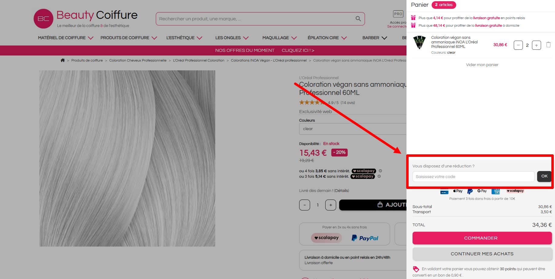 comment activer un code promo Beauty Coiffure