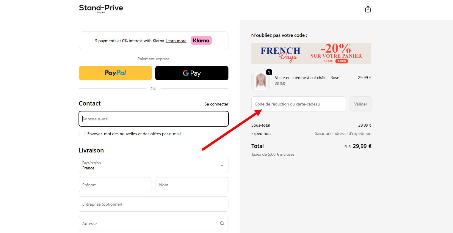 “Comment activer un code promo Stand-Privé”