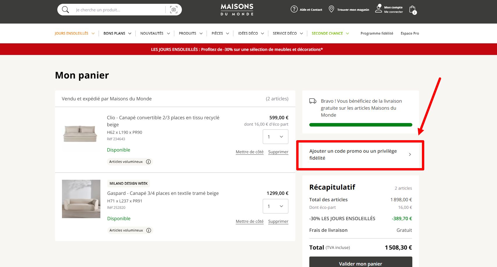 “Comment activer un code promo Maisons du Monde”
