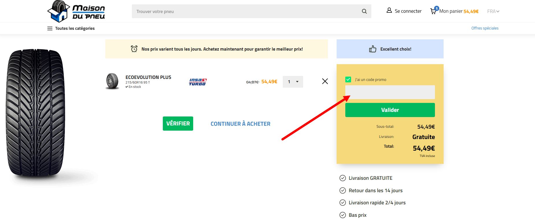 “Comment activer un code promo Maison du Pneu”