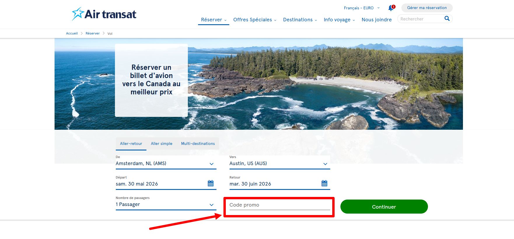 “Comment activer un code promo Air Transat”