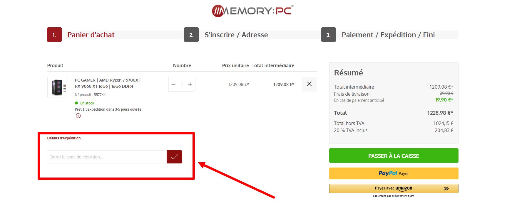 “Comment activer un code promo MemoryPC”