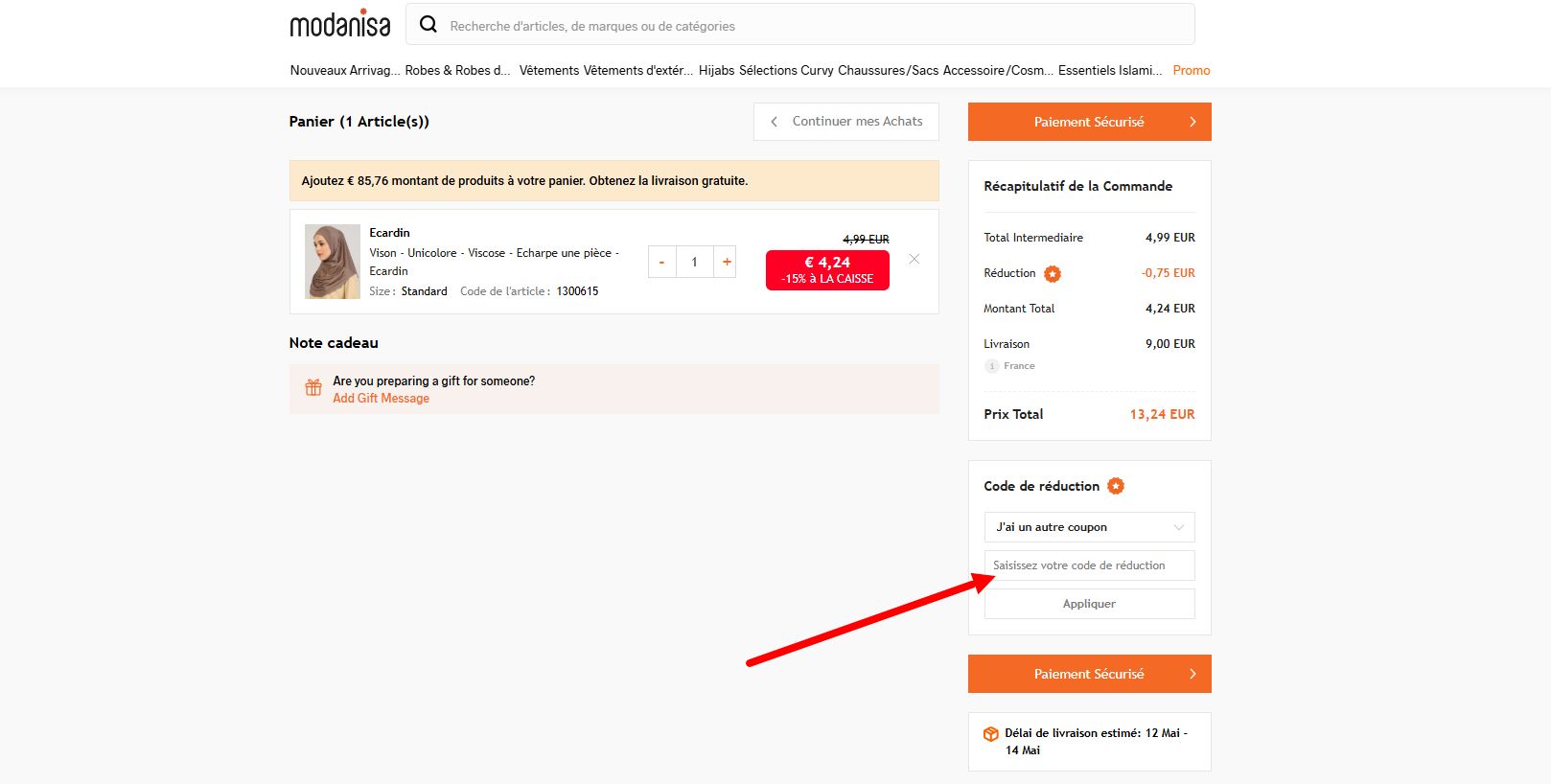 “Comment activer un code promo Modanisa”