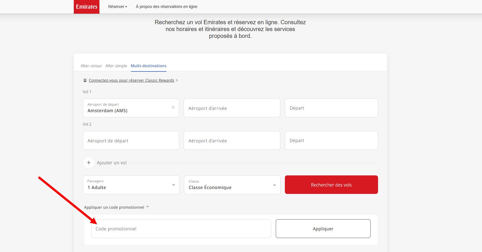 comment activer un code promo Emirates