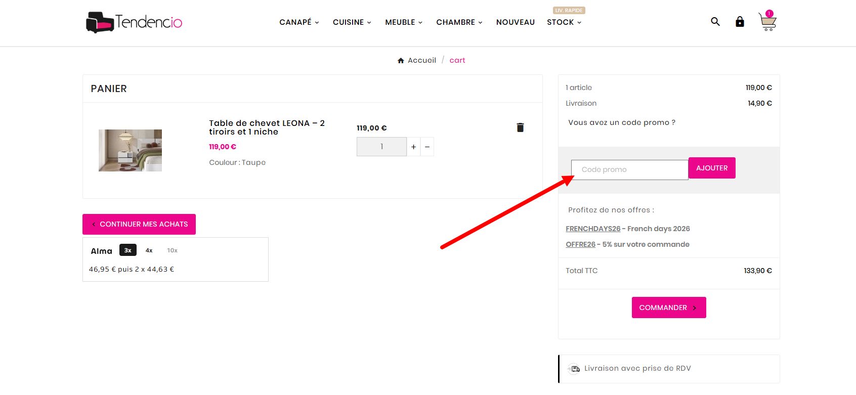 “Comment activer un code promo Tendencio”
