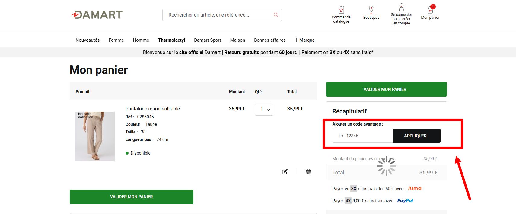 “Comment activer un code promo Damart”