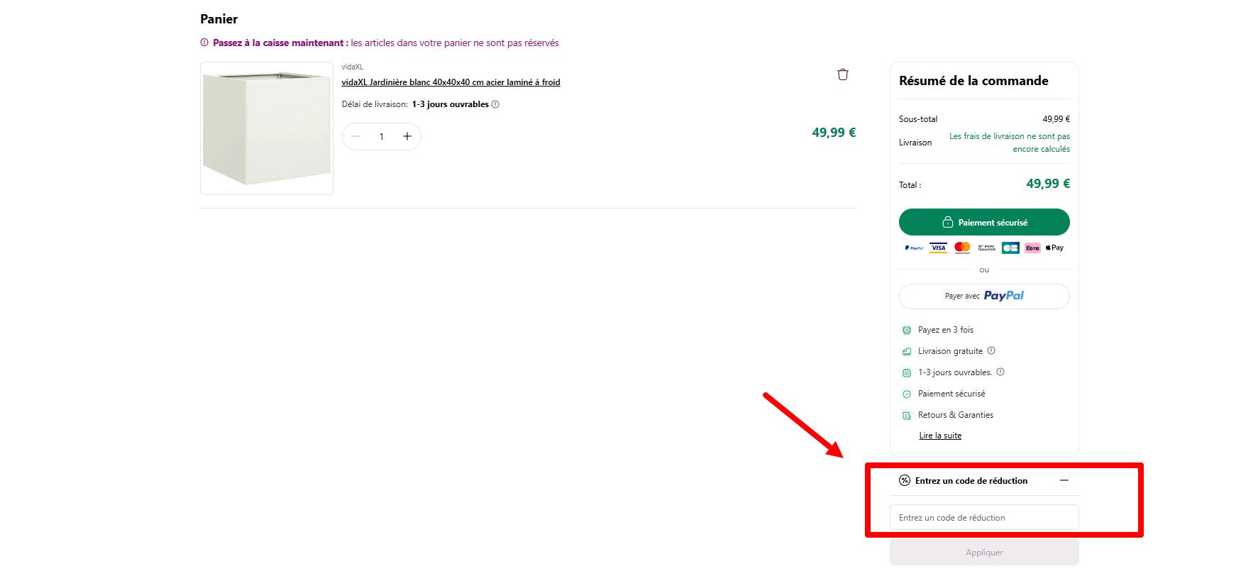 “Comment activer un code promo VidaXL”