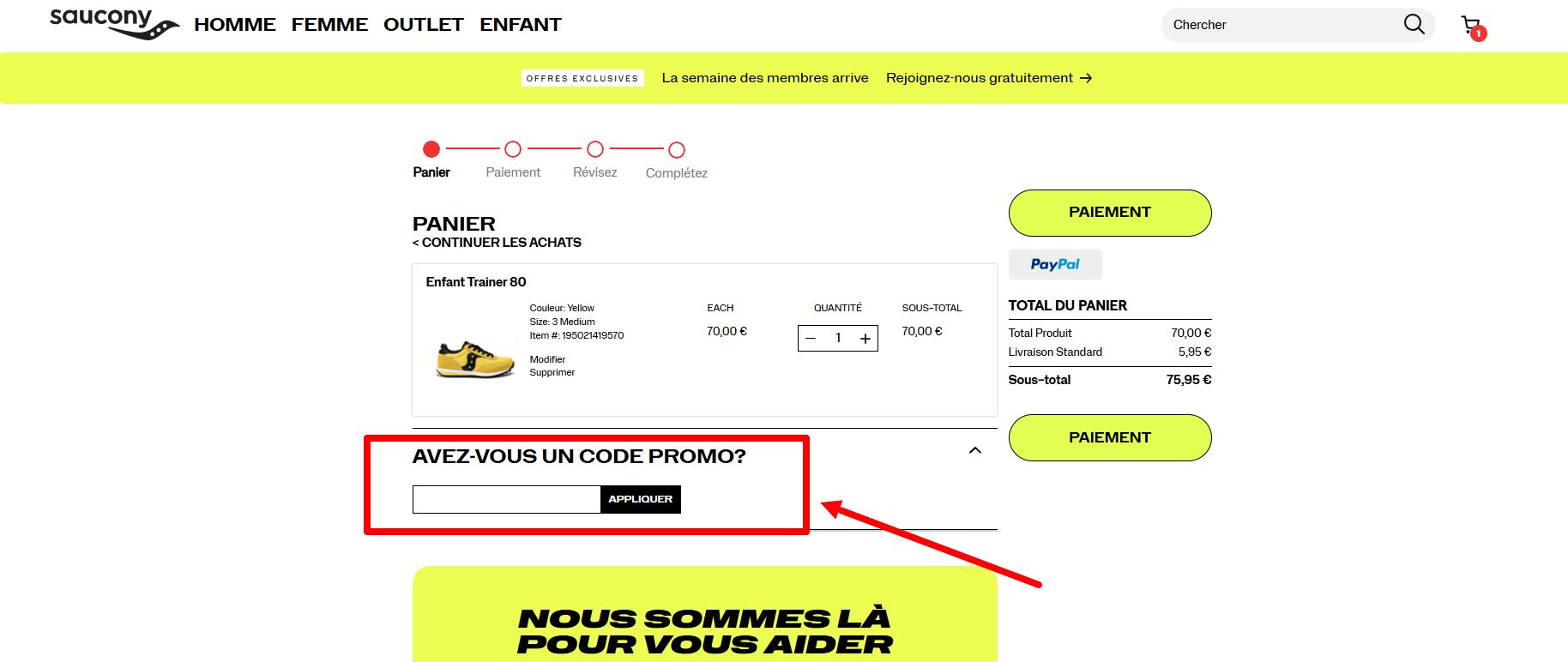“Comment activer un code promo Saucony”