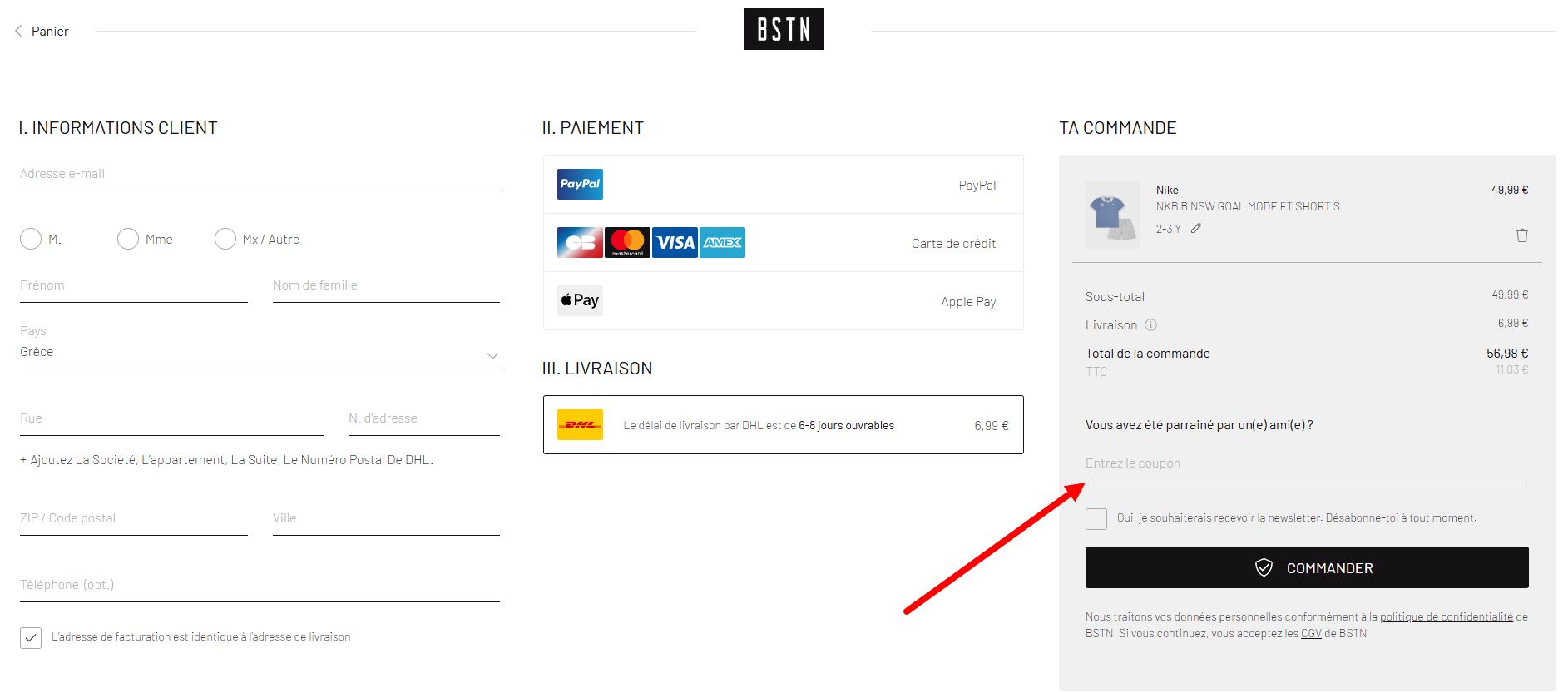 “Comment activer un code promo BSTN”