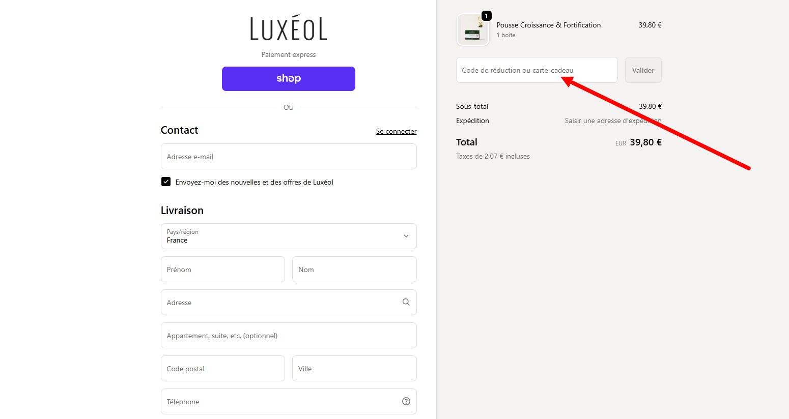 “Comment activer un code promo Luxéol”